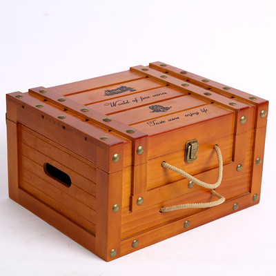 高档6只喷黄漆红酒包装木盒